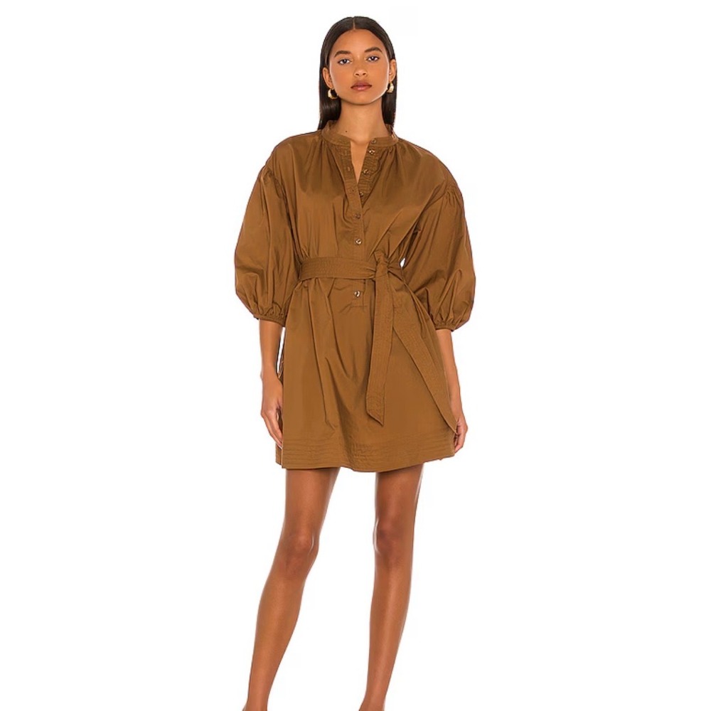 L'Academie Cotton Puff Sleeve‎ Belted Mini Shirt Dress Size Small resort party